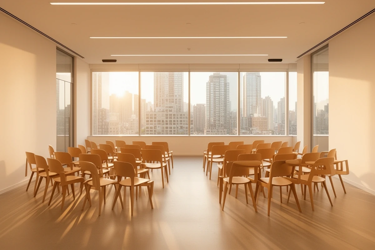 明るい研修スペースのインテリア