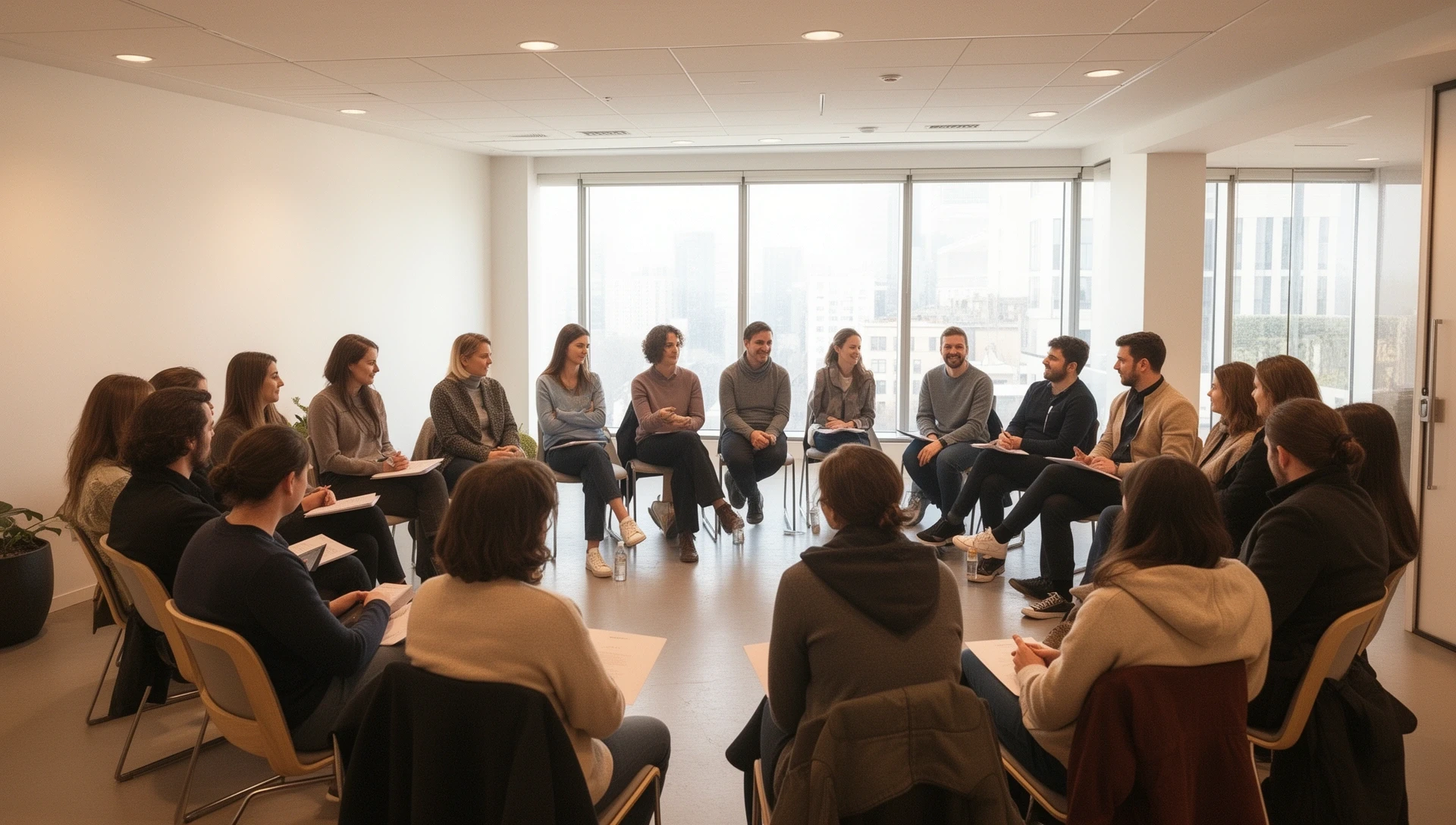 研修室でディスカッションをする参加者たち