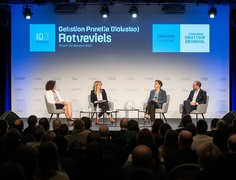 公開シンポジウムでパネルディスカッションをモデレートする場面